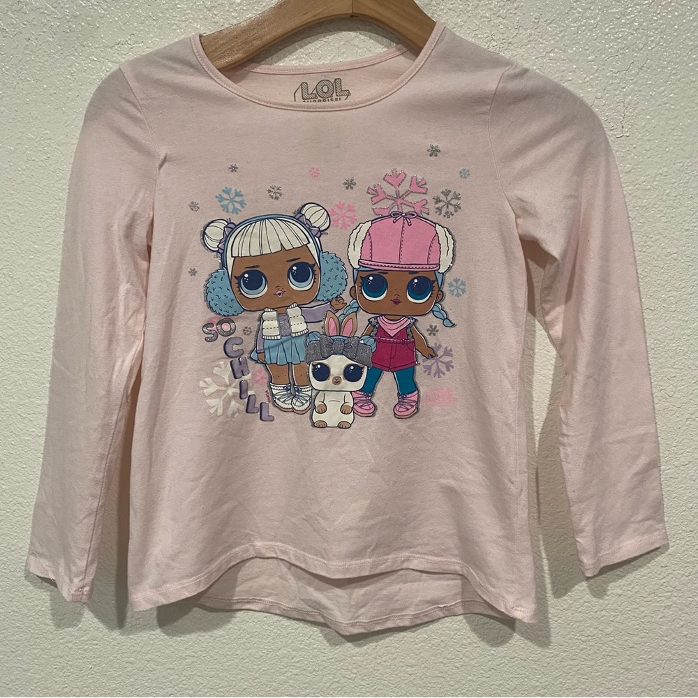 Kids LOL Surprise Girls Pink Blue Snowflake Graphic Long Sleeve T-Shirt Size 8